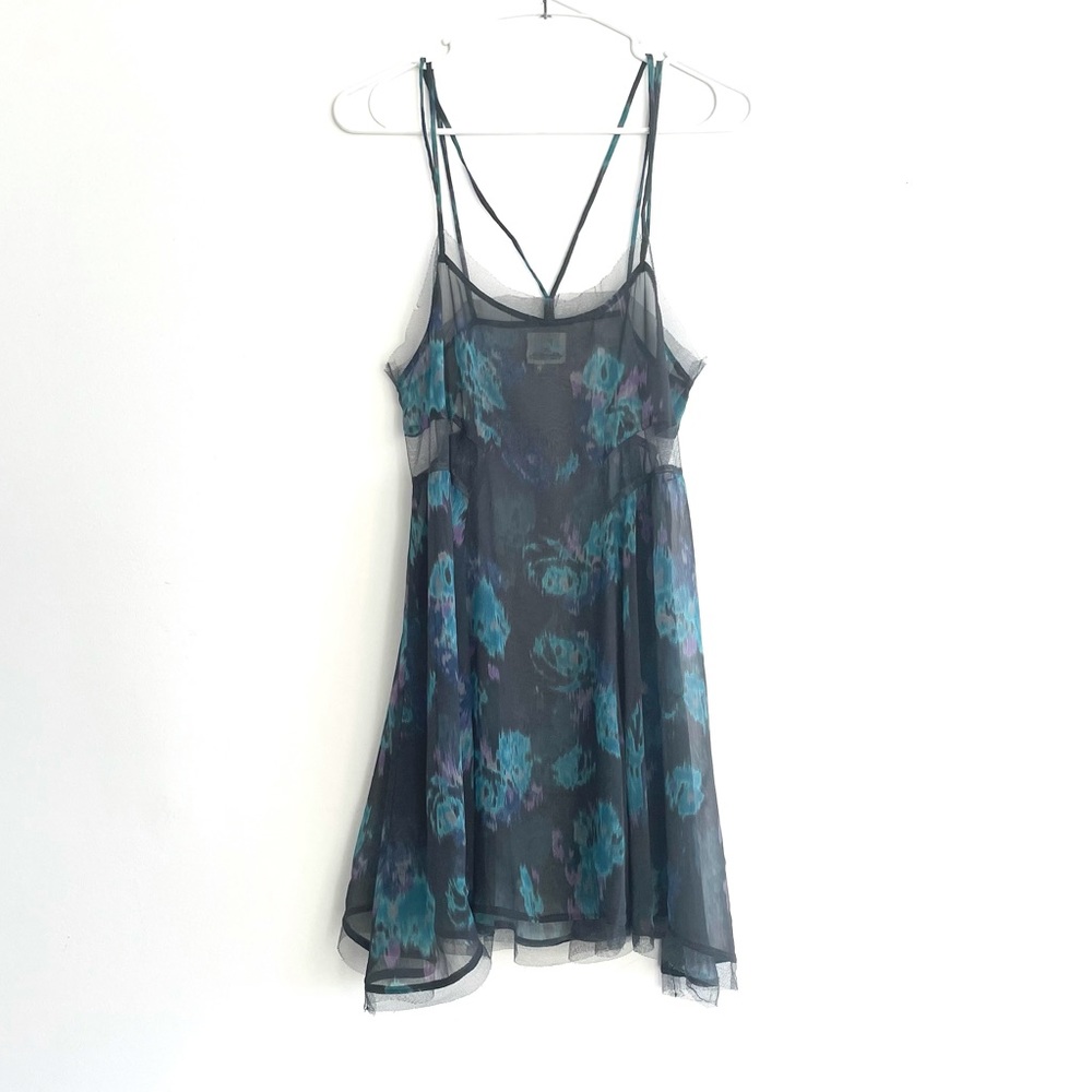 Free People Intimately Chiffon Blue Poppyfield Midnight Slip Dress Size XS-S